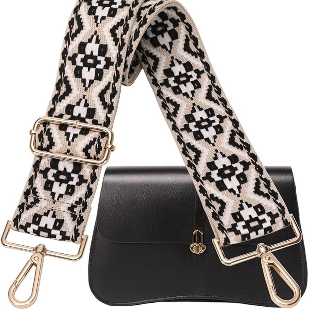 NWOT Black & White Woven Purse / Guitar Adjustable Boho XBody Strap - Picture 2 of 4